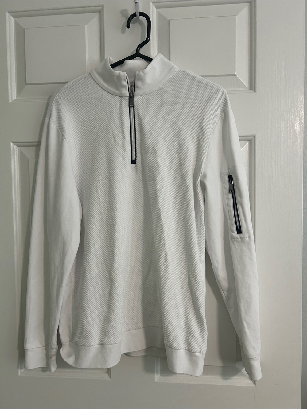 Bugatchi White Men's Quarter-Zip Sweater with Sleeve Zip